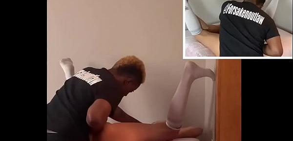  Sexy model starts fuck toy training by black manager while wearing knee high socks